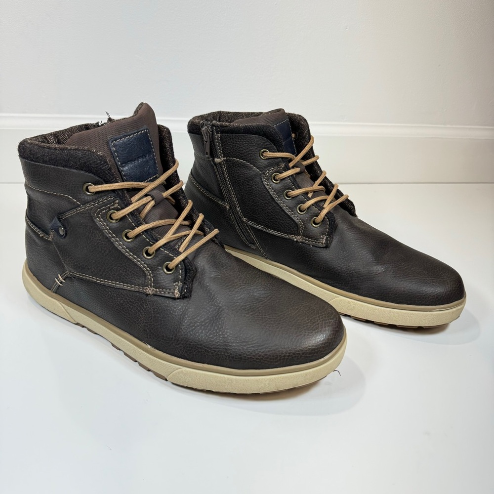 Dayfive Men’s “Edge”‎ Boots – Size 13M, Dark Brown, Side Zipper.